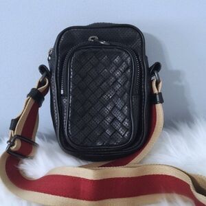 Bottega Veneta intrecciato perforated leather mini crossbody w/guitar strap EUC
